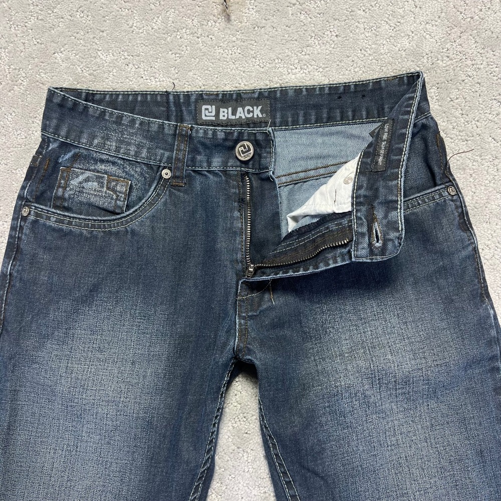 Black Jeans Mens 30x32 Low Rise Slim Straight Dark Wash Denim Distressed Y2k